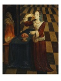Young Lady Eats Cherries by a Wood Fire  Italianate Mural Painting  Mid 16th Century Studiolo