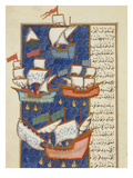 Fishermen at Sea on Large Sailing Ships  16th Century  Ottoman Miniature of the Anatolian School