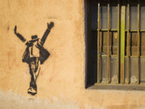 Michael Jackson Stenciled on a Wall Near a Window