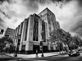 View of the Exterior of a Building in Black and White