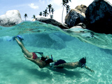 Two Snorkelers Explore the Baths in Virgin Gorda