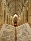 An Open King James Bible in the Gothic Cathedral of York Minster