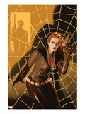 Black Widow 5 Cover: Black Widow Standing in Front of a Web with a Gun