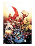Secret Avengers 26 Cover: Thor  Captain Britain  Vision  Ms Marvel  and Beast Flying in Space