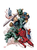 New Avengers 23 Cover: Skaar  Daredevil  Spider-Man  Ms Marvel  and Wolverine Fighting