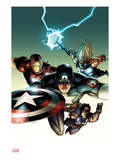 Ultimate Avengers vs New Ultimates 2 Cover: Captain America  Iron Man  Thor  and Hawkeye Flying