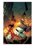 Spider-Island: Spider-Woman 1 Cover: Spider Woman and Thing Fighting in a City at Night