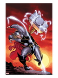 Astonishing Thor 3 Cover: Thor Throwing Mjolnir at Sunset