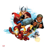 Marvel Super Hero Squad Badge: Iron Man  Thor  Nick Fury  and Wasp Flying