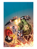 Avengers 15 Cover: Hulk  Spider Woman  Ms Marvel  and Protector Smashing  Jumping and Flying
