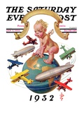 "Airships Circling Baby New Year " Saturday Evening Post Cover  January 2  1932