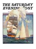 "Ship and Sailboats " Saturday Evening Post Cover  July 16  1932