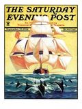 "Dolphins and Ship " Saturday Evening Post Cover  September 29  1934