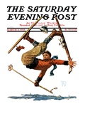"Wipeout on Skis " Saturday Evening Post Cover  March 3  1928