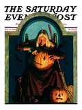 "Witch Carving Pumpkin " Saturday Evening Post Cover  October 27  1928