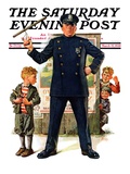 "Policeman and Boy with Slingshot " Saturday Evening Post Cover  March 15  1930
