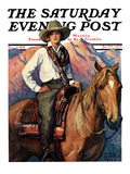 "Woman on Horse in Mountains " Saturday Evening Post Cover  October 6  1928