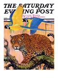 "Leopard and Parrots in Jungle " Saturday Evening Post Cover  September 2  1933
