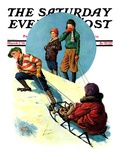 "Uphill Sledding " Saturday Evening Post Cover  March 7  1931
