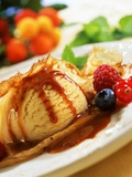 Crêpes with Ice Cream  Berries and Caramel Sauce