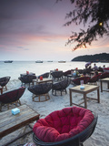 Beach Restaurants at Dusk on Ochheuteal Beach  Sihanoukville  Cambodia