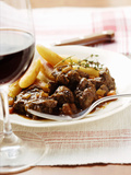 Venison Ragout with Potato Noodles and Thyme; Red Wine Glass
