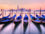 Moored Gondolas with San Giorgio Maggiore in the Background at Dawn  Venice  Veneto Region  Italy