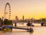 UK  England  London  Hungerford Bridge over River Thames  London Eye and Big Ben