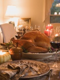 Stuffed Turkey on Table Laid for Thanksgiving (USA)