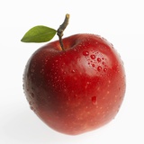 Red Apple (Jonagold) with Leaf and Drops of Water