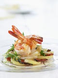 Fried Prawns on Potato  Asparagus and Ham Salad