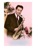 Man with Saxophone and Roses