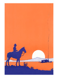 Cowboy and Cabin at Sundown