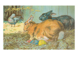Happy Easter  Rabbits with Eggs
