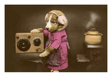 Puppy in Apron with Radio Receiver