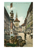 Clock Tower and Bear Monument in Bern  Switzerland