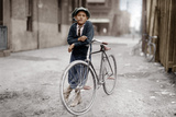 Boy with Bicycle  Smoking a Pipe