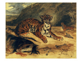 Deux Tigres Dans Leur Antre Près d'un Cheval Mort" (Two Tigers and a Dead Horse Before a Cave)