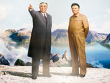 Painting of Kim Jong Il and Kim Il Sung  Pyongyang  Democratic People's Republic of Korea  N Korea