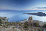 Stack of Prayer Stones on Isla del Sol (Island of the Sun) at Sunset  Lake Titicaca  Bolivia