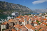 View over Old Town  UNESCO World Heritage Site  with Cruise Ship in Port  Kotor  Montenegro  Europe