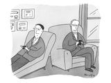 A man is on the couch in his therapist's office and they are texting each … - New Yorker Cartoon