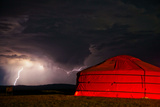 A Lightning Storm Builds over a Ger on the Mongolian Steppe