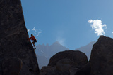 A Climber on the 'sharks Fin' Formation; Mt Whitney in the Background