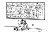 Two mathematicians sitting beneath a giant chalkboard smoking - New Yorker Cartoon