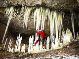 Alpinist Wayne Wallace Tools around in a Cave in the G2 Area at Hyalite Canyon in Montana