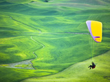 Paragliding Among the Picturesque  Wheat Covered Hills of the Palouse in Eastern Washington at Dusk
