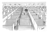 A man sits next to a palm tree in the only occupied cubicle in an office - New Yorker Cartoon