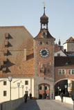Tower Entrance  Old Town from Stone Bridge  Danube River  Regensburg  Germany