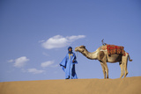 Man Leading Camel on Sand Dunes  Tinfou (Near Zagora)  Morocco  Africa